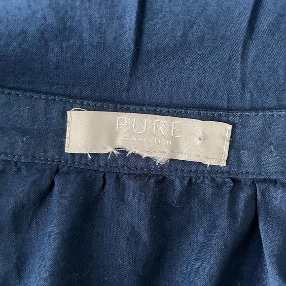 Pure Collection SZ Small Embroidered Top Cotton Solid Navy Blue Mandarin Collar - Picture 6 of 6